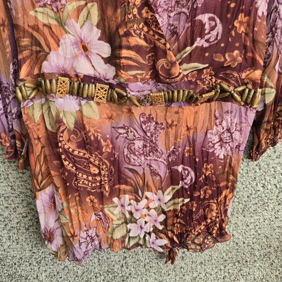 Lane Bryant Top Womens Plus 14/16 Brown Floral Print Surplice Neck Blouse Ladies - Picture 5 of 7